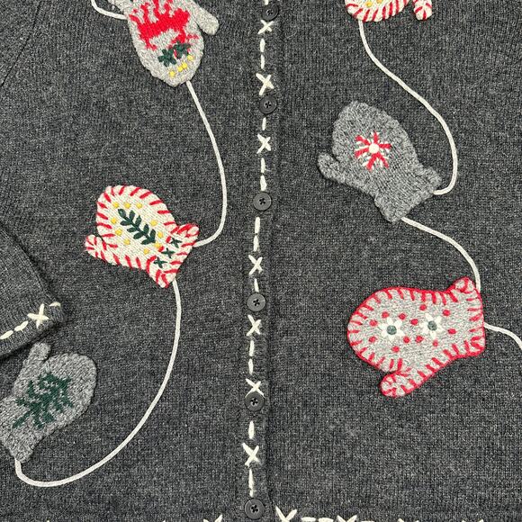 Holiday Lodge by Northcrest Sweater WMNS L Gray Mitten Embroidery Ugly Christmas - Picture 4 of 8